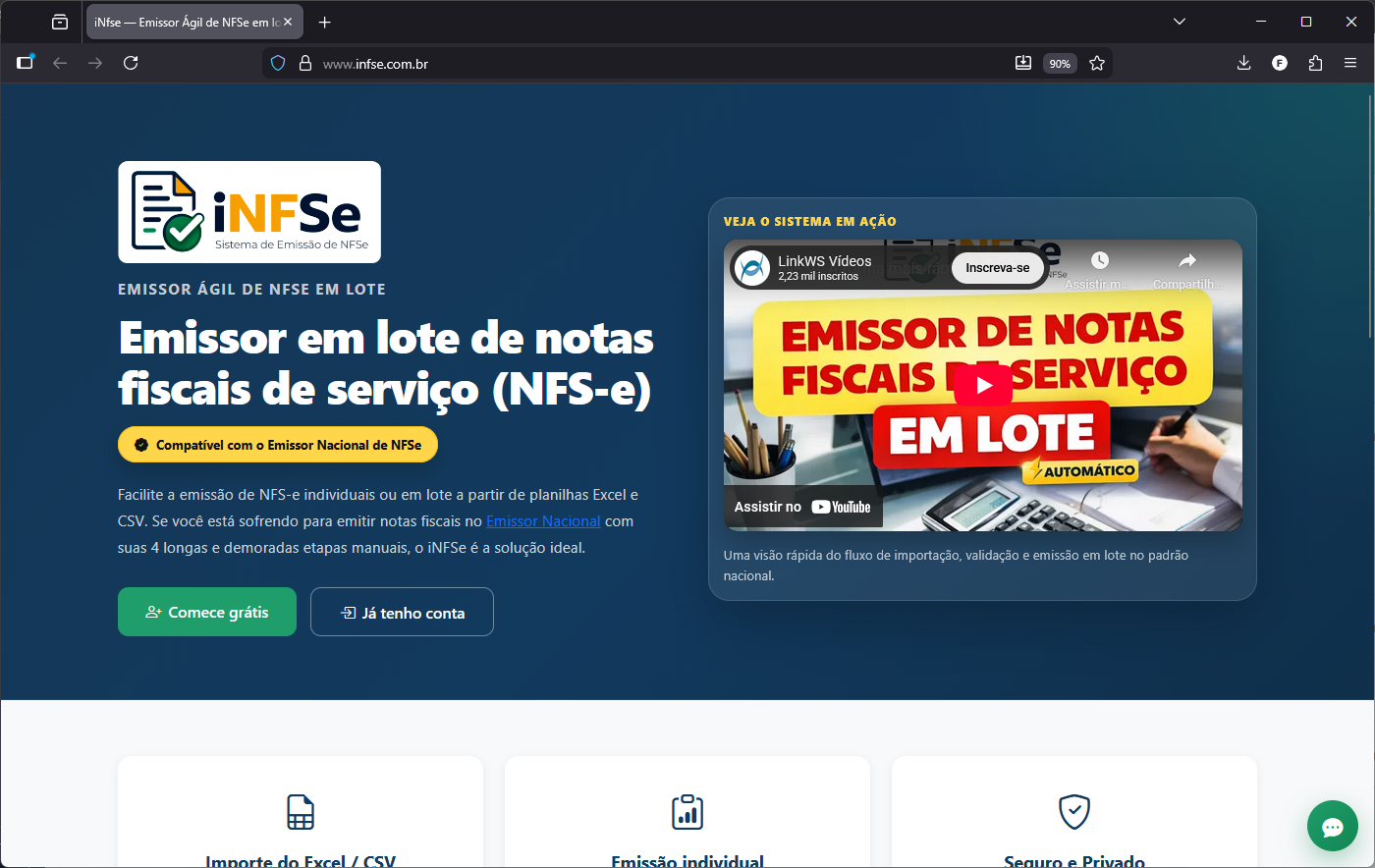 Tela 01 do sistema iNfse